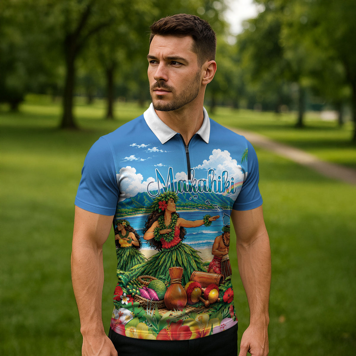 Hawaii Makahiki Zipper Polo Shirt Hawaiian New Year Tropical Vibes LT14 - Polynesian Pride