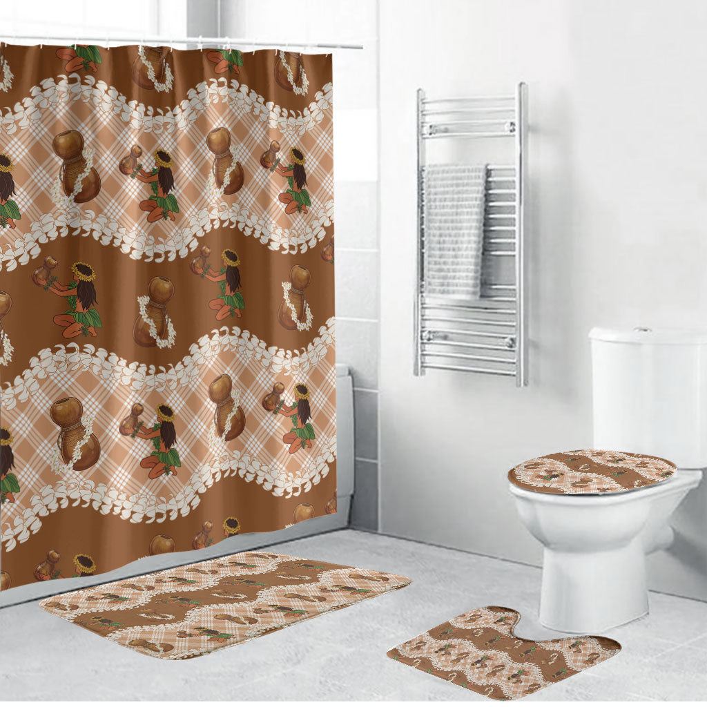 Ipu Heke Hawaii Makahiki Bathroom Set Hawaiian Puakenikeni Lei Hula Girl Palaka Motifs