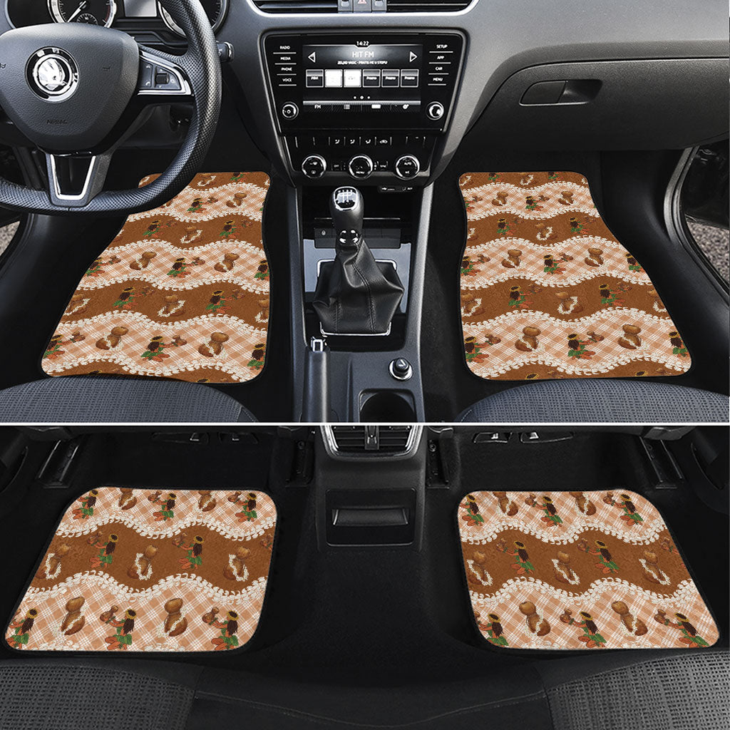 Ipu Heke Hawaii Makahiki Car Mats Hawaiian Puakenikeni Lei Hula Girl Palaka Motifs LT14 Set 4pcs Brown - Polynesian Pride