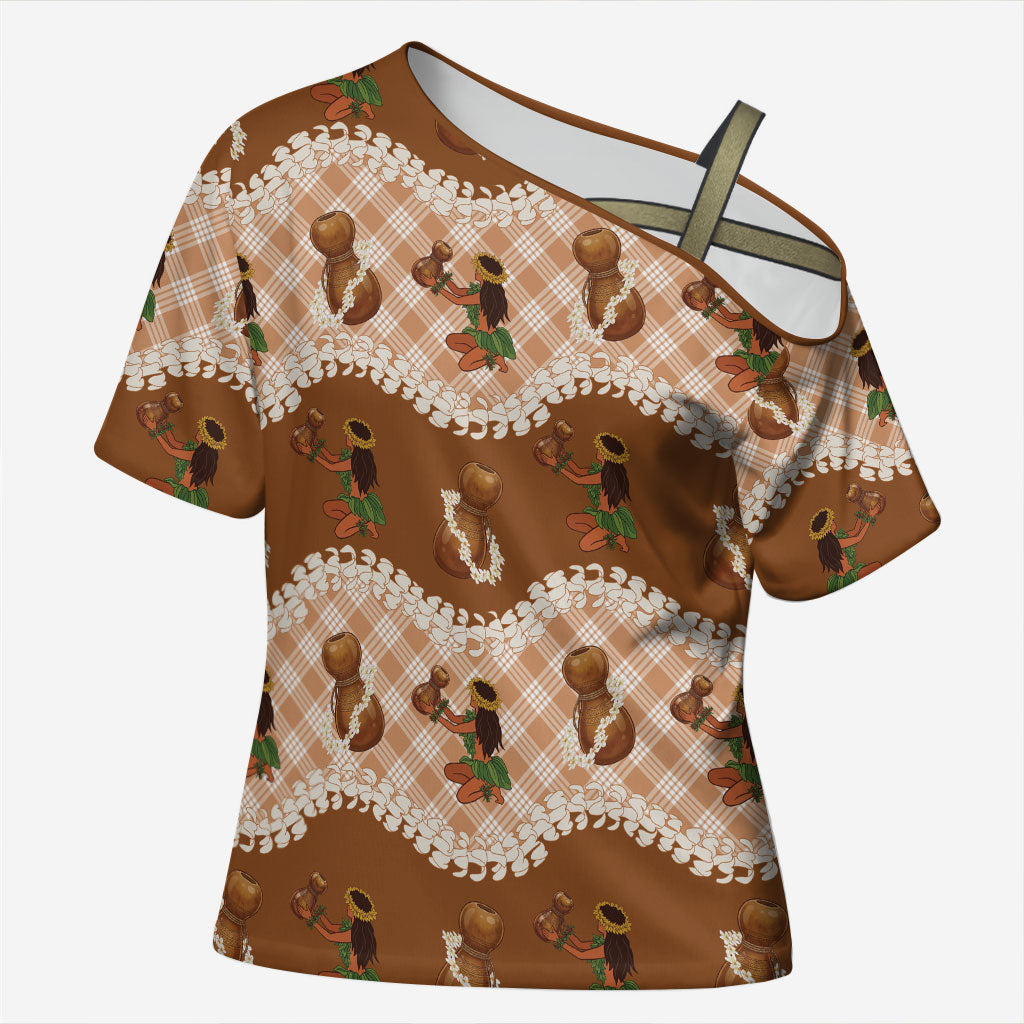 Ipu Heke Hawaii Makahiki Cross Shoulder Shirt Hawaiian Puakenikeni Lei Hula Girl Palaka Motifs