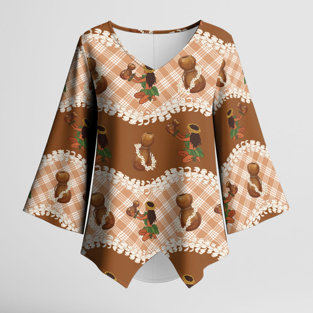 Ipu Heke Hawaii Makahiki Kimono Sleeve Blouse Hawaiian Puakenikeni Lei Hula Girl Palaka Motifs