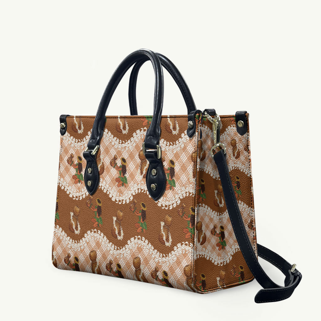 Ipu Heke Hawaii Makahiki Leather Bag Hawaiian Puakenikeni Lei Hula Girl Palaka Motifs