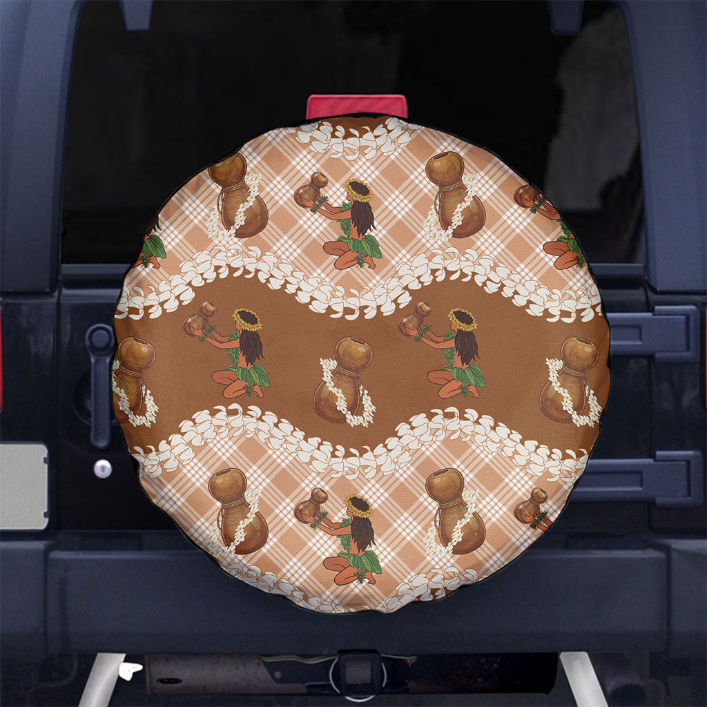 Ipu Heke Hawaii Makahiki Spare Tire Cover Hawaiian Puakenikeni Lei Hula Girl Palaka Motifs LT14 No hole Brown - Polynesian Pride