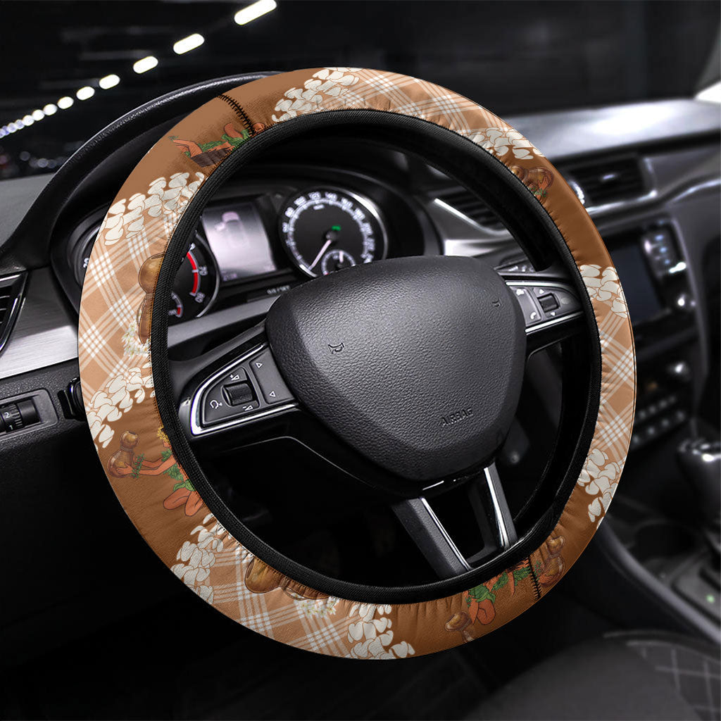 Ipu Heke Hawaii Makahiki Steering Wheel Cover Hawaiian Puakenikeni Lei Hula Girl Palaka Motifs LT14 Universal Fit Brown - Polynesian Pride