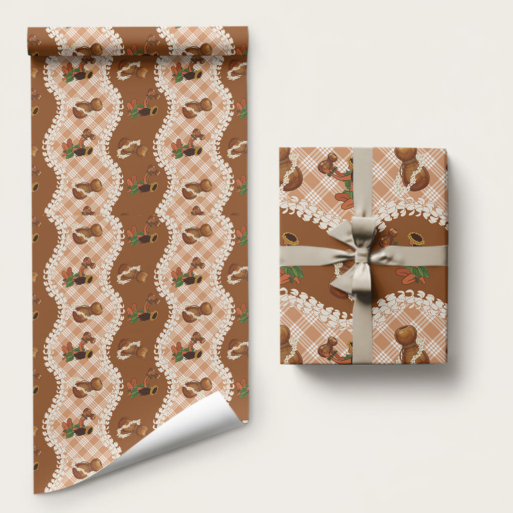 Ipu Heke Hawaii Makahiki Wrapping Paper Hawaiian Puakenikeni Lei Hula Girl Palaka Motifs
