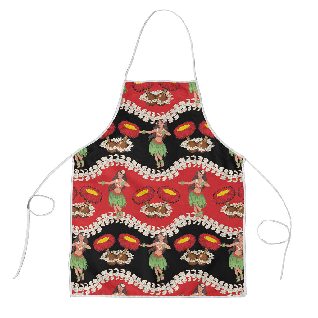 Uliuli Hawaii Makahiki Apron Hawaiian Puakenikeni Lei Hula Girl Red Version