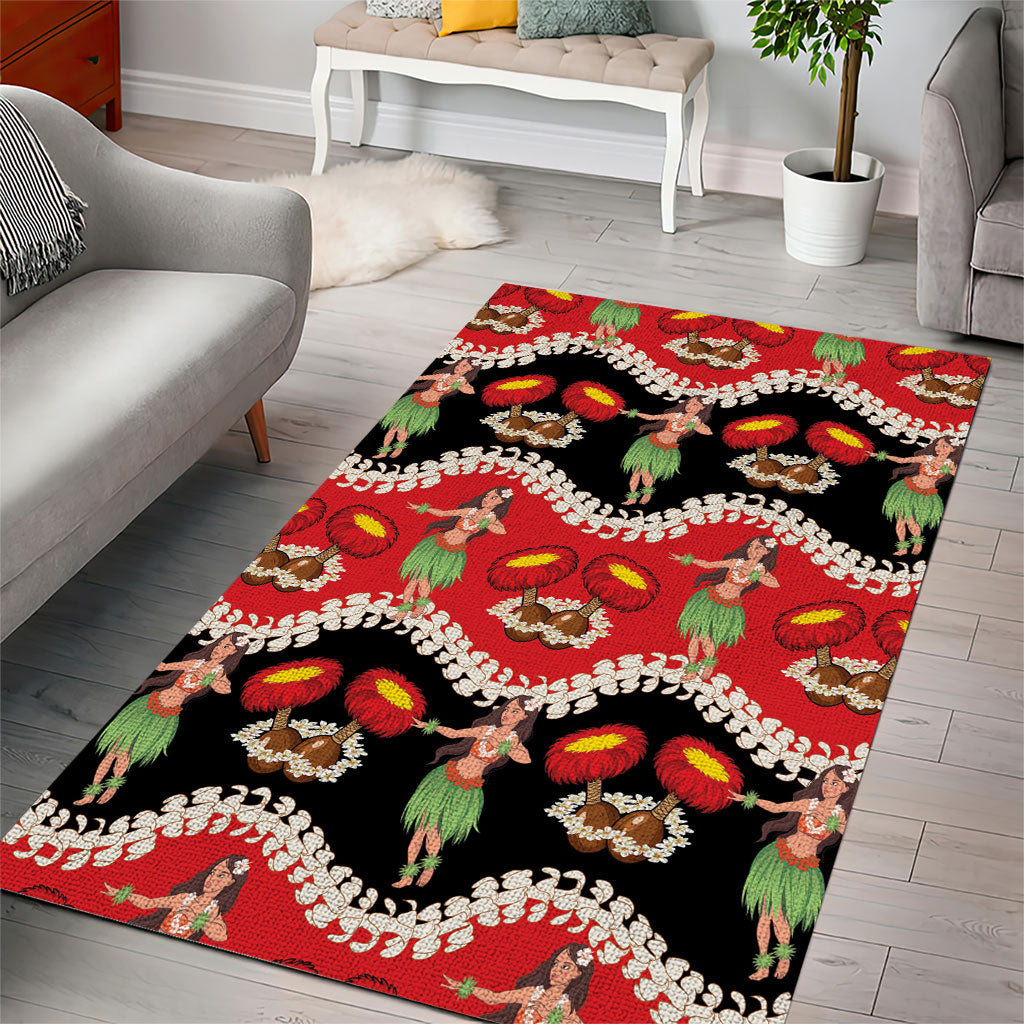 Uliuli Hawaii Makahiki Area Rug Hawaiian Puakenikeni Lei Hula Girl Red Version LT14 - Polynesian Pride