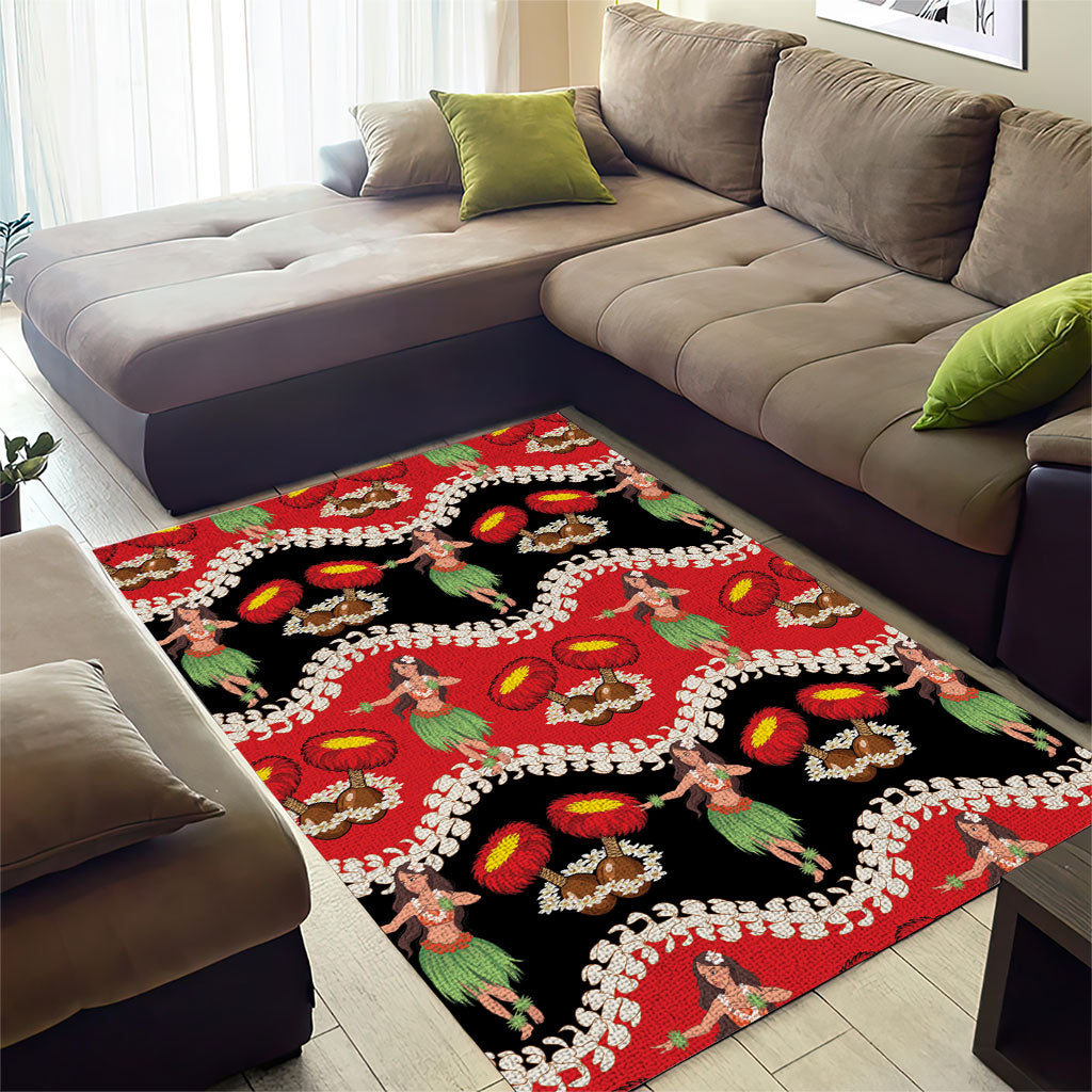 Uliuli Hawaii Makahiki Area Rug Hawaiian Puakenikeni Lei Hula Girl Red Version LT14 - Polynesian Pride