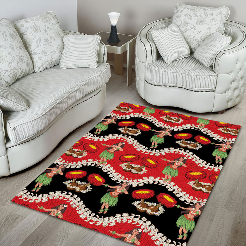 Uliuli Hawaii Makahiki Area Rug Hawaiian Puakenikeni Lei Hula Girl Red Version LT14 - Polynesian Pride