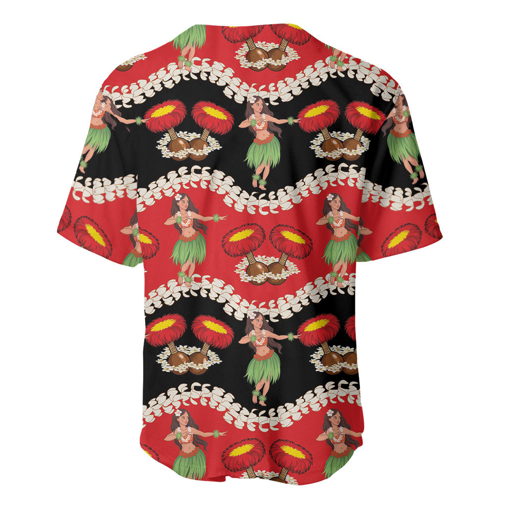 Uliuli Hawaii Makahiki Baseball Jersey Hawaiian Puakenikeni Lei Hula Girl Red Version LT14 - Polynesian Pride
