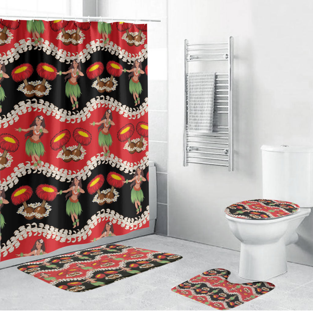 Uliuli Hawaii Makahiki Bathroom Set Hawaiian Puakenikeni Lei Hula Girl Red Version
