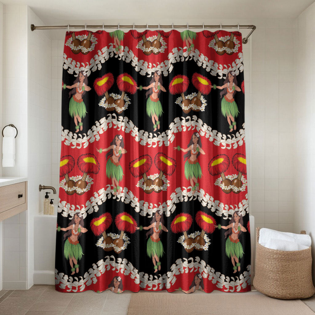 Uliuli Hawaii Makahiki Bathroom Set Hawaiian Puakenikeni Lei Hula Girl Red Version LT14 Shower Curtain Only Red - Polynesian Pride