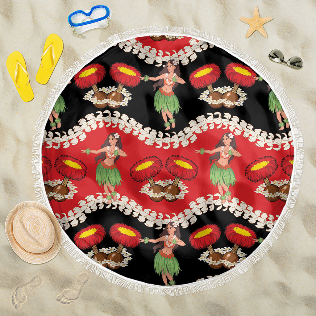 Uliuli Hawaii Makahiki Beach Blanket Hawaiian Puakenikeni Lei Hula Girl Red Version LT14 One Size 150cm Red - Polynesian Pride