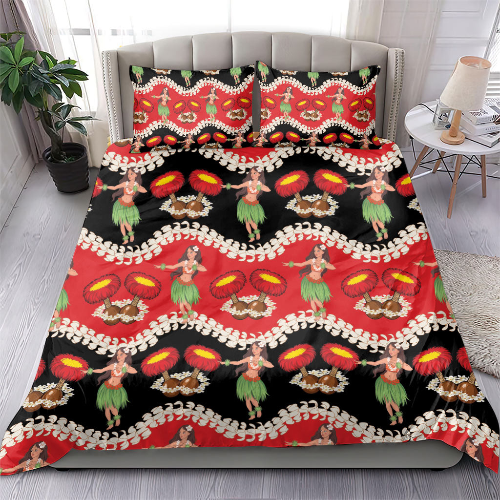 Uliuli Hawaii Makahiki Bedding Set Hawaiian Puakenikeni Lei Hula Girl Red Version LT14 - Polynesian Pride