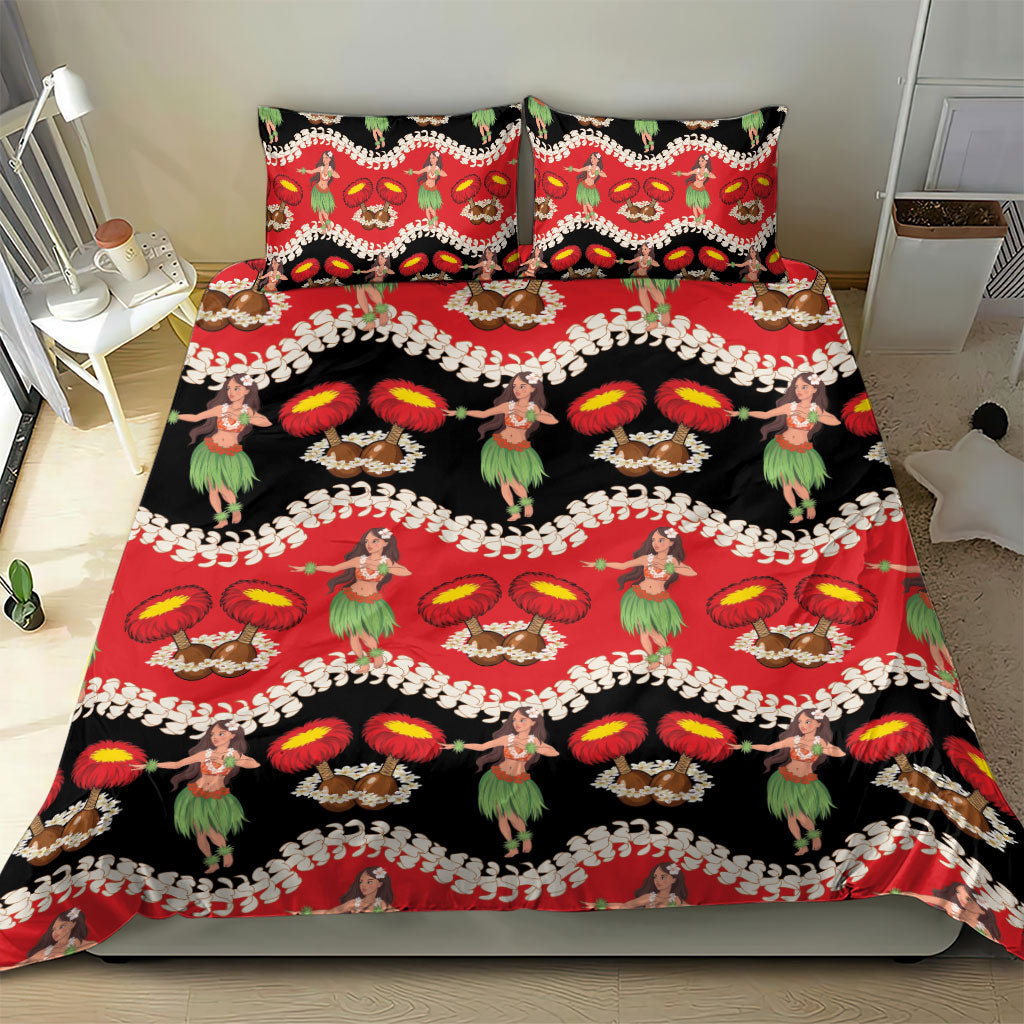 Uliuli Hawaii Makahiki Bedding Set Hawaiian Puakenikeni Lei Hula Girl Red Version LT14 - Polynesian Pride