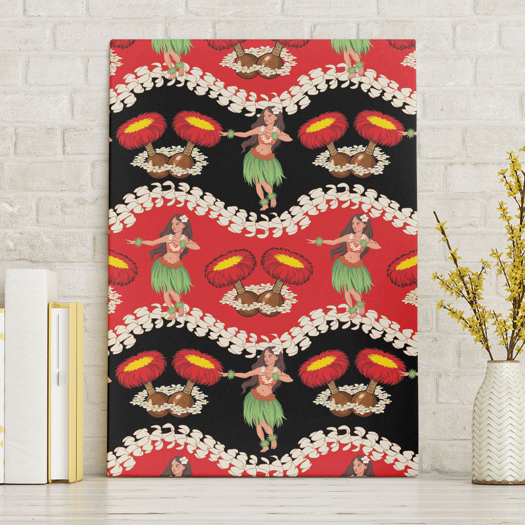 Uliuli Hawaii Makahiki Canvas Wall Art Hawaiian Puakenikeni Lei Hula Girl Red Version LT14 Without Frame Red - Polynesian Pride
