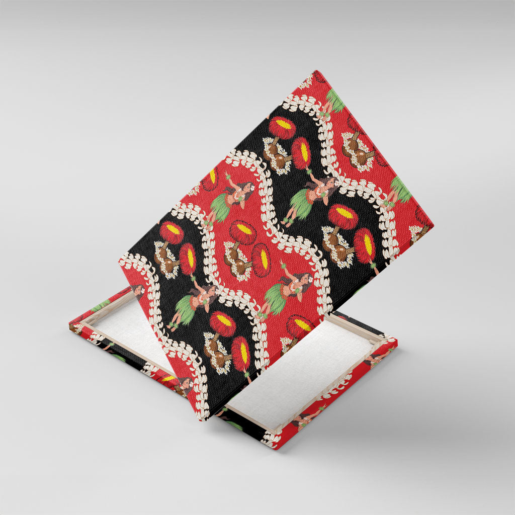 Uliuli Hawaii Makahiki Canvas Wall Art Hawaiian Puakenikeni Lei Hula Girl Red Version LT14 With Frame Red - Polynesian Pride
