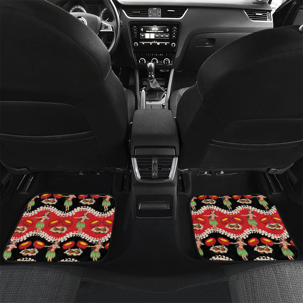 Uliuli Hawaii Makahiki Car Mats Hawaiian Puakenikeni Lei Hula Girl Red Version LT14 Set 2pcs - Back Red - Polynesian Pride