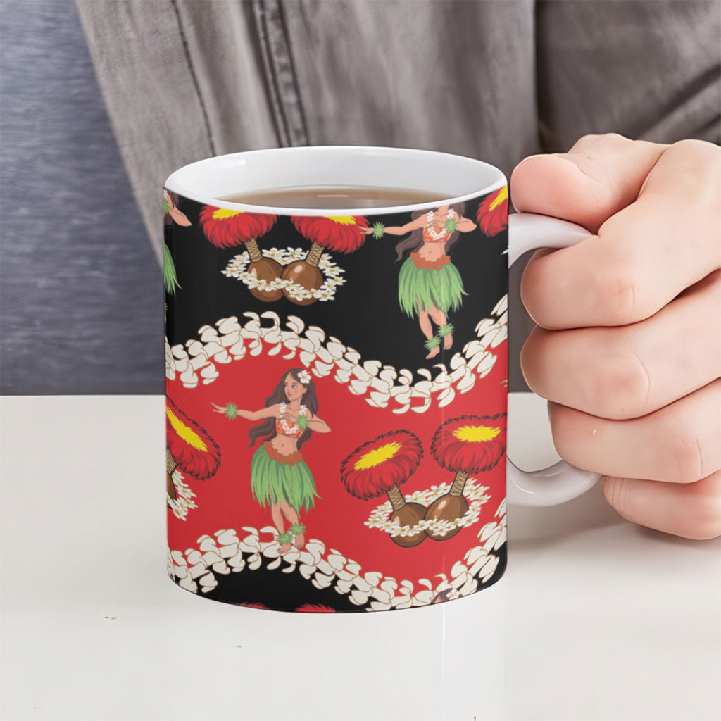 Uliuli Hawaii Makahiki Ceramic Mug Hawaiian Puakenikeni Lei Hula Girl Red Version LT14 - Polynesian Pride