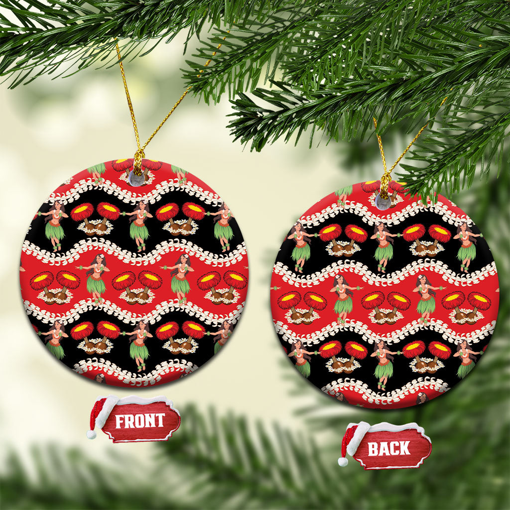 Uliuli Hawaii Makahiki Ceramic Ornament Hawaiian Puakenikeni Lei Hula Girl Red Version LT14 Circle Red - Polynesian Pride