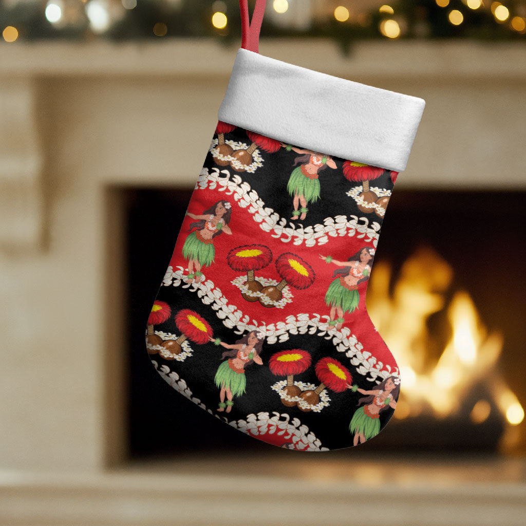 Uliuli Hawaii Makahiki Christmas Stocking Hawaiian Puakenikeni Lei Hula Girl Red Version LT14 Set of 2 Red - Polynesian Pride