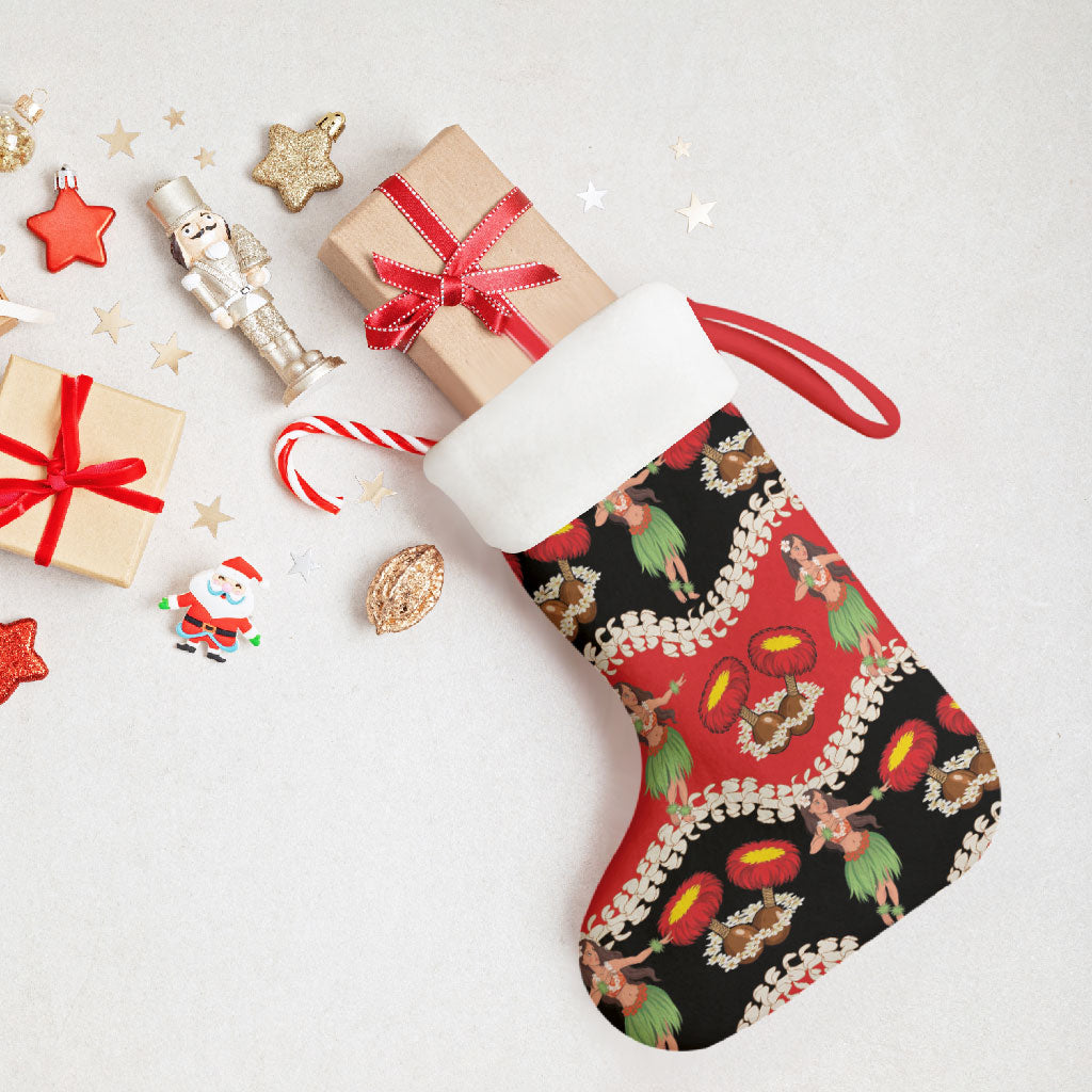 Uliuli Hawaii Makahiki Christmas Stocking Hawaiian Puakenikeni Lei Hula Girl Red Version LT14 - Polynesian Pride