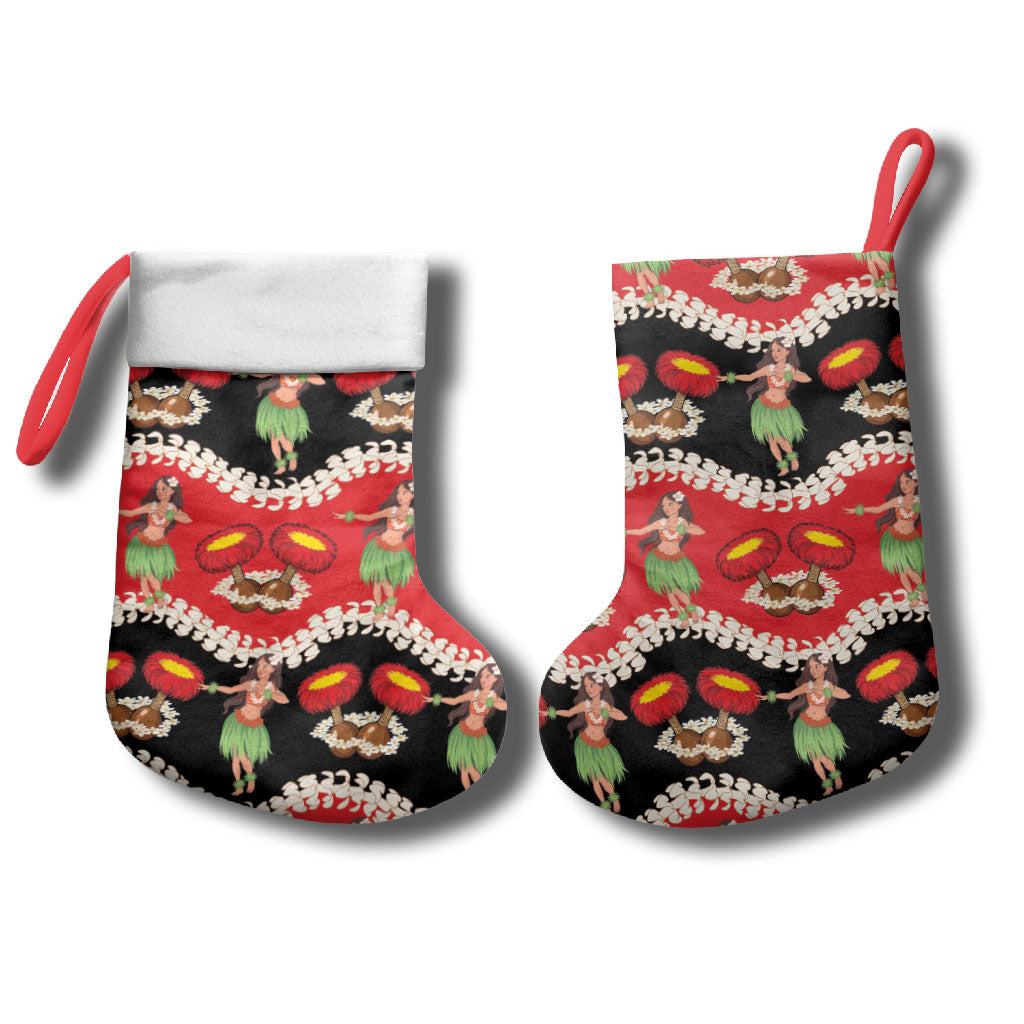 Uliuli Hawaii Makahiki Christmas Stocking Hawaiian Puakenikeni Lei Hula Girl Red Version LT14 - Polynesian Pride