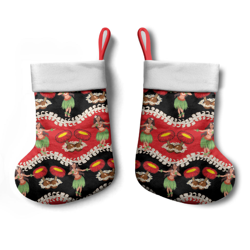 Uliuli Hawaii Makahiki Christmas Stocking Hawaiian Puakenikeni Lei Hula Girl Red Version LT14 - Polynesian Pride