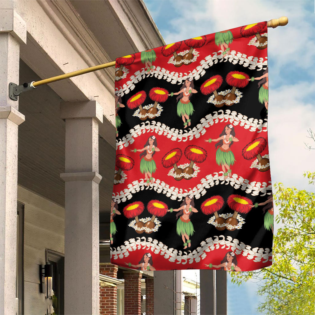 Uliuli Hawaii Makahiki Garden Flag Hawaiian Puakenikeni Lei Hula Girl Red Version