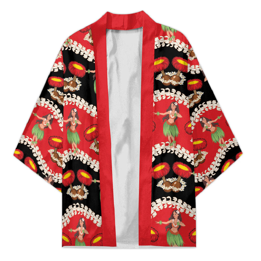Uliuli Hawaii Makahiki Kimono Hawaiian Puakenikeni Lei Hula Girl Red Version LT14 Unisex Red - Polynesian Pride