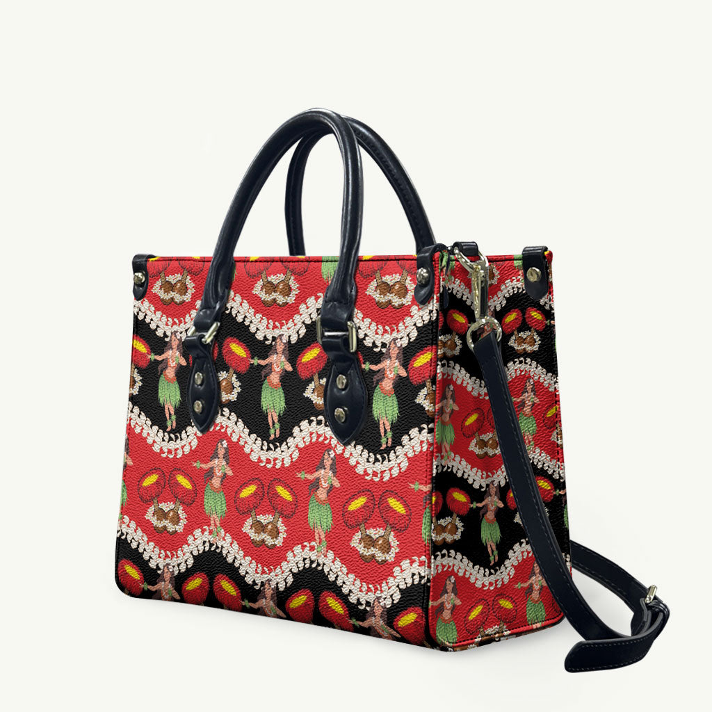 Uliuli Hawaii Makahiki Leather Bag Hawaiian Puakenikeni Lei Hula Girl Red Version