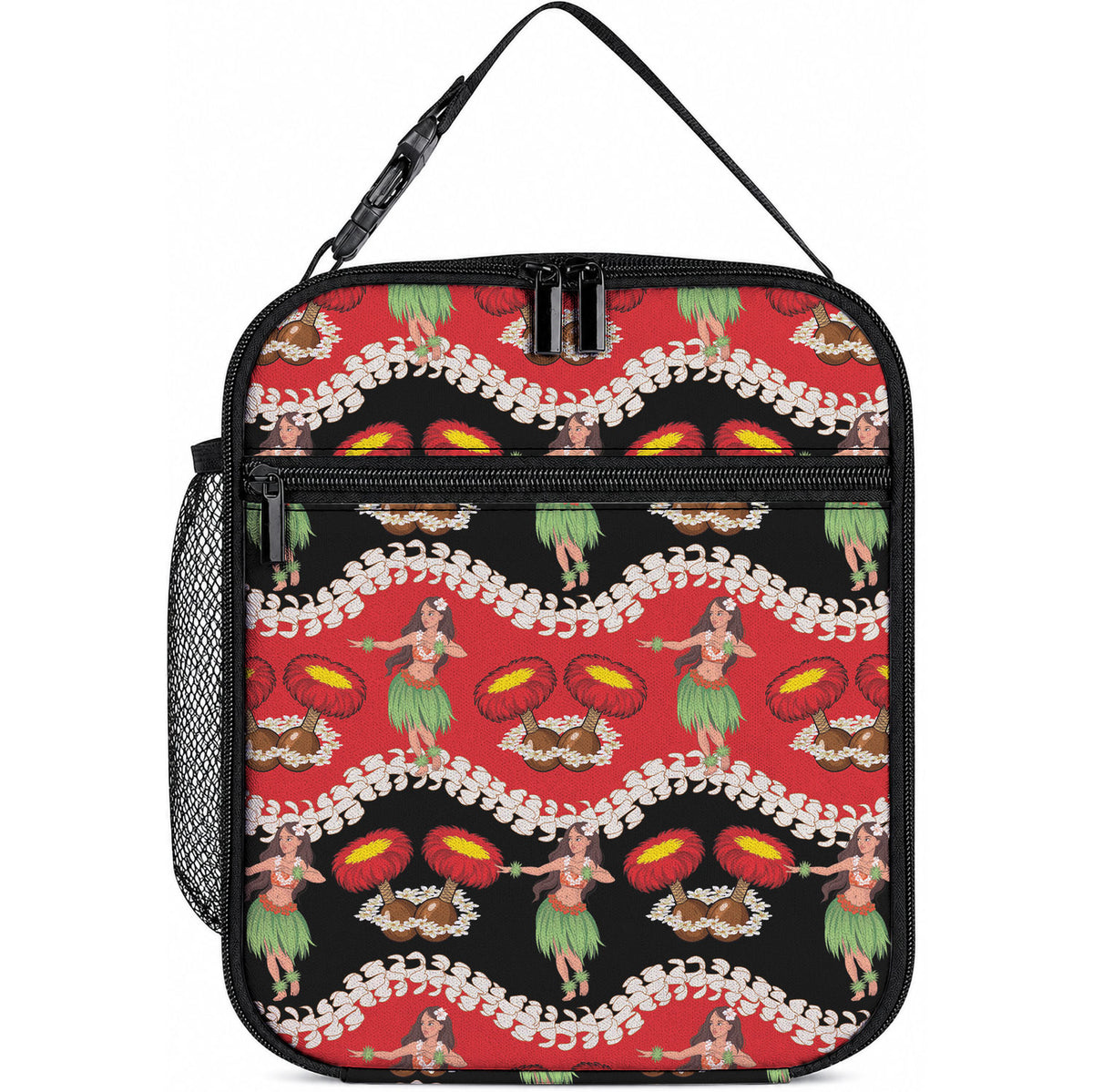 Uliuli Hawaii Makahiki Lunch Bag Hawaiian Puakenikeni Lei Hula Girl Red Version LT14 10.2 × 8.3 × 4.3 inch Red - Polynesian Pride