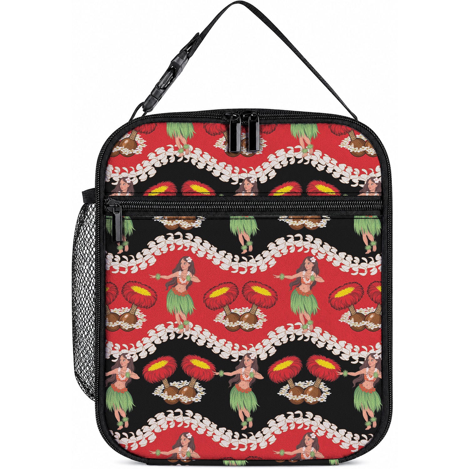 Uliuli Hawaii Makahiki Lunch Bag Hawaiian Puakenikeni Lei Hula Girl Red Version