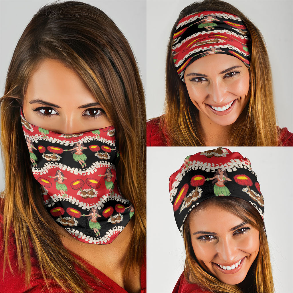 Uliuli Hawaii Makahiki Neck Gaiter Hawaiian Puakenikeni Lei Hula Girl Red Version LT14 - Polynesian Pride