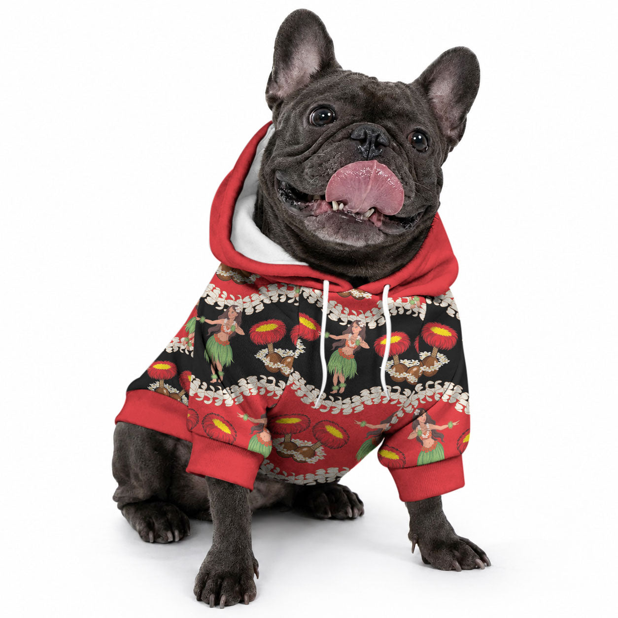 Uliuli Hawaii Makahiki Pet Hoodie Hawaiian Puakenikeni Lei Hula Girl Red Version LT14 - Polynesian Pride