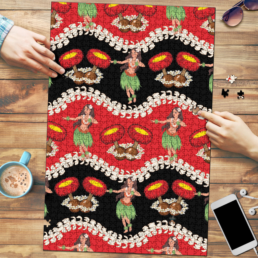 Uliuli Hawaii Makahiki Puzzle Hawaiian Puakenikeni Lei Hula Girl Red Version