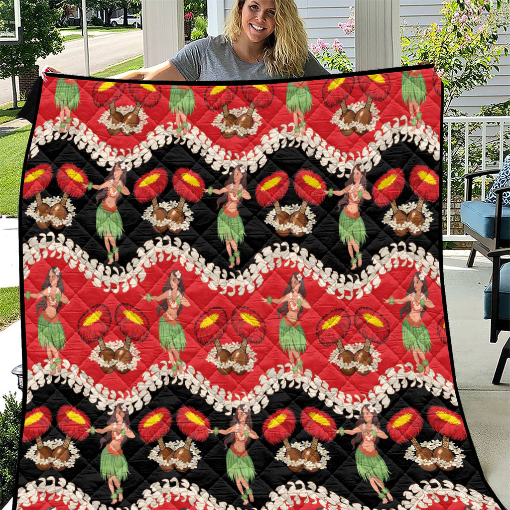 Uliuli Hawaii Makahiki Quilt Hawaiian Puakenikeni Lei Hula Girl Red Version LT14 Red - Polynesian Pride