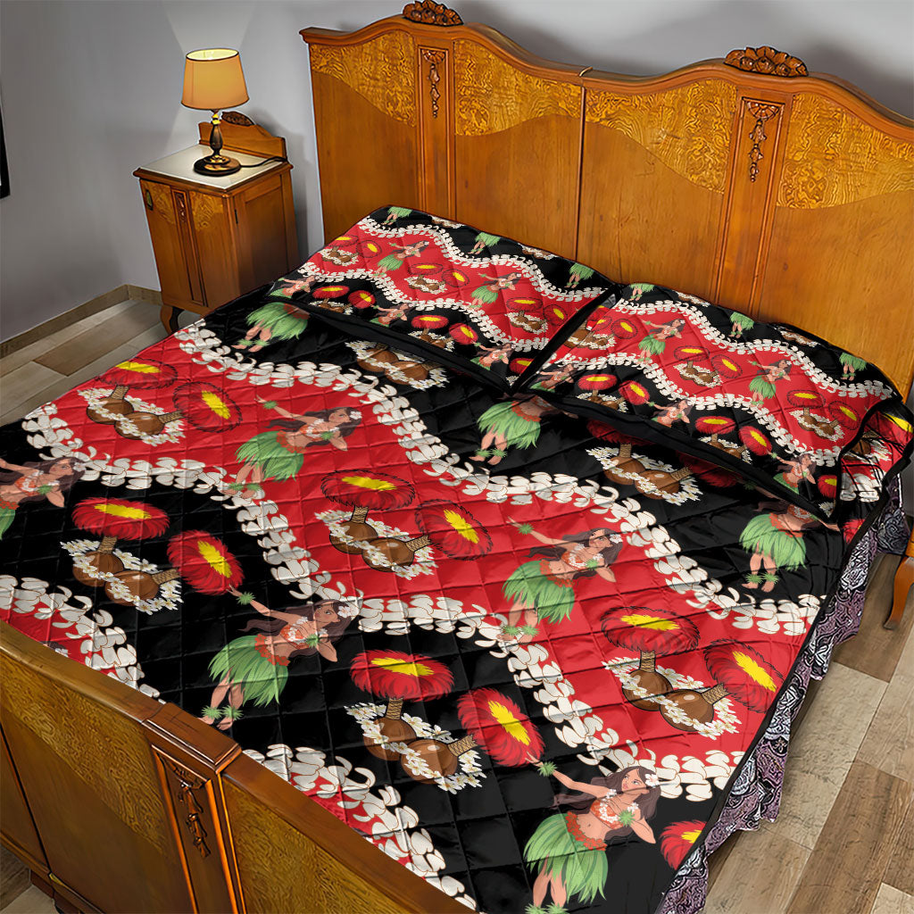 Uliuli Hawaii Makahiki Quilt Bed Set Hawaiian Puakenikeni Lei Hula Girl Red Version LT14 - Polynesian Pride