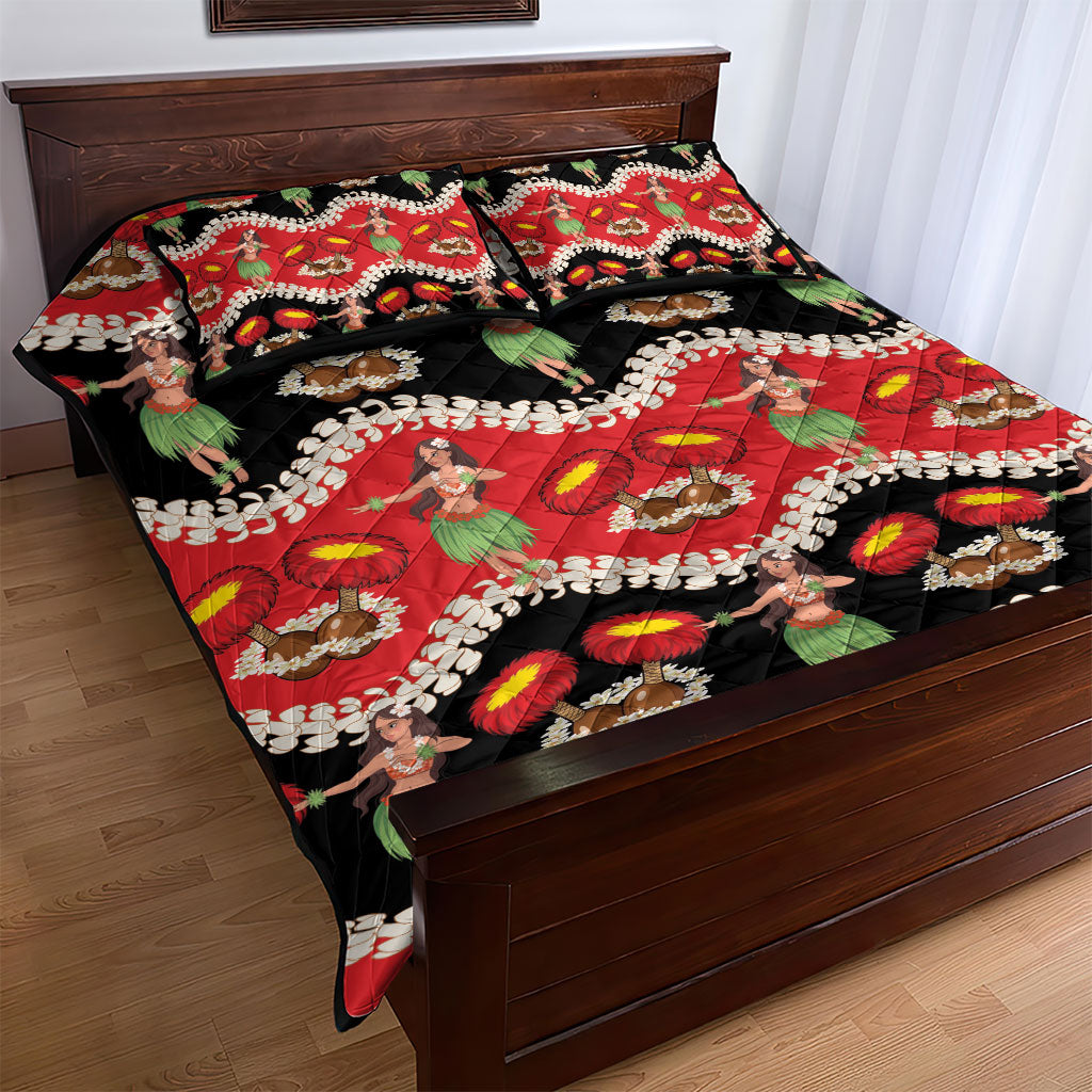 Uliuli Hawaii Makahiki Quilt Bed Set Hawaiian Puakenikeni Lei Hula Girl Red Version LT14 - Polynesian Pride