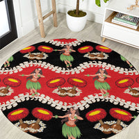 Uliuli Hawaii Makahiki Round Carpet Hawaiian Puakenikeni Lei Hula Girl Red Version LT14 Red - Polynesian Pride