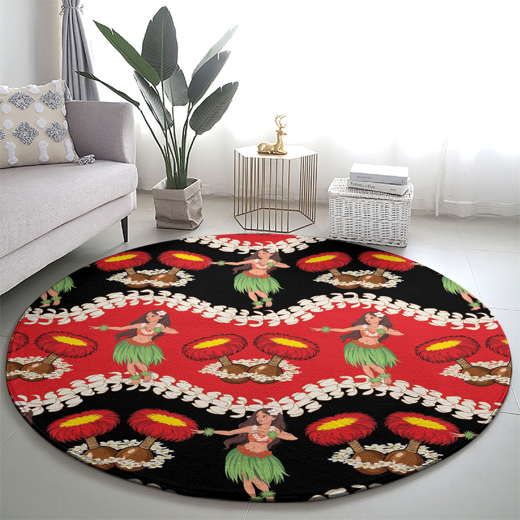 Uliuli Hawaii Makahiki Round Carpet Hawaiian Puakenikeni Lei Hula Girl Red Version LT14 - Polynesian Pride
