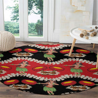 Uliuli Hawaii Makahiki Round Carpet Hawaiian Puakenikeni Lei Hula Girl Red Version LT14 - Polynesian Pride