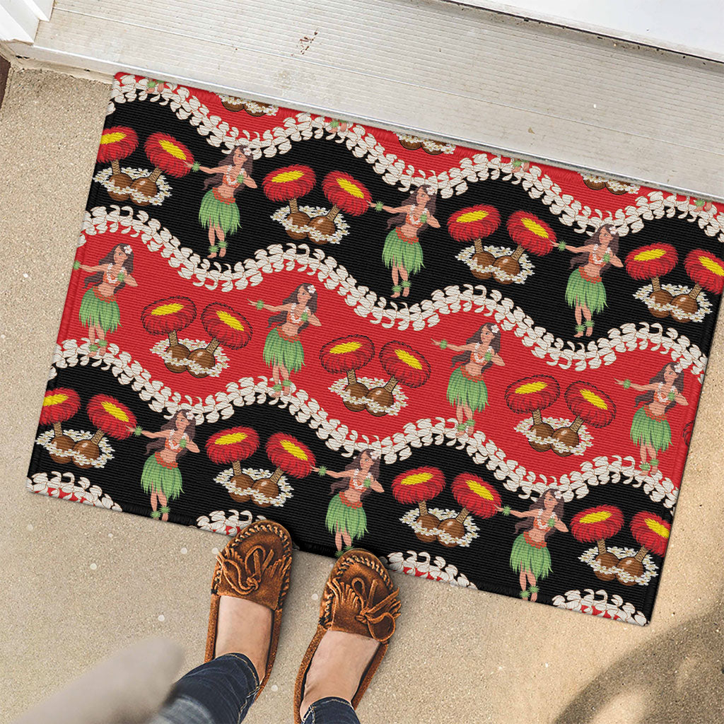 Uliuli Hawaii Makahiki Rubber Doormat Hawaiian Puakenikeni Lei Hula Girl Red Version LT14 - Polynesian Pride