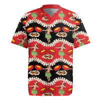 Uliuli Hawaii Makahiki Rugby Jersey Hawaiian Puakenikeni Lei Hula Girl Red Version LT14 Red - Polynesian Pride