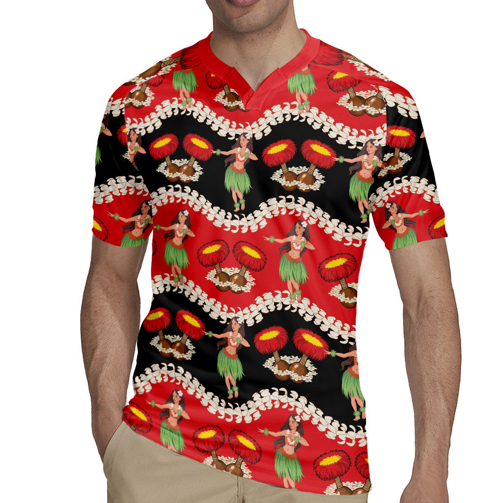 Uliuli Hawaii Makahiki Rugby Jersey Hawaiian Puakenikeni Lei Hula Girl Red Version LT14 - Polynesian Pride
