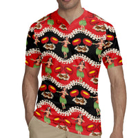 Uliuli Hawaii Makahiki Rugby Jersey Hawaiian Puakenikeni Lei Hula Girl Red Version LT14 - Polynesian Pride