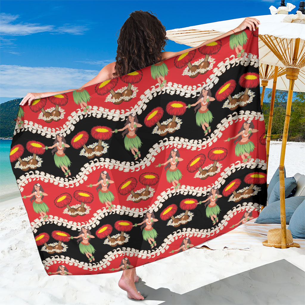 Uliuli Hawaii Makahiki Sarong Hawaiian Puakenikeni Lei Hula Girl Red Version LT14 One Size 44 x 66 inches Red - Polynesian Pride