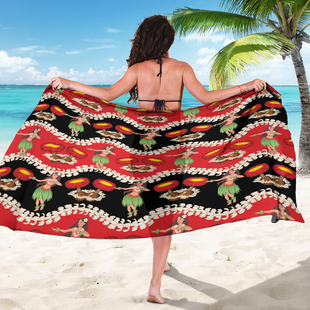 Uliuli Hawaii Makahiki Sarong Hawaiian Puakenikeni Lei Hula Girl Red Version LT14 - Polynesian Pride