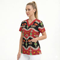 Uliuli Hawaii Makahiki Scrub Top Hawaiian Puakenikeni Lei Hula Girl Red Version LT14 - Polynesian Pride
