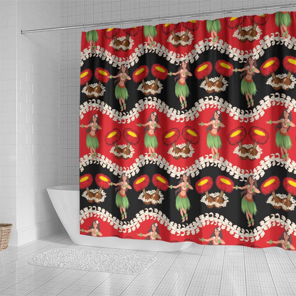 Uliuli Hawaii Makahiki Shower Curtain Hawaiian Puakenikeni Lei Hula Girl Red Version LT14 - Polynesian Pride